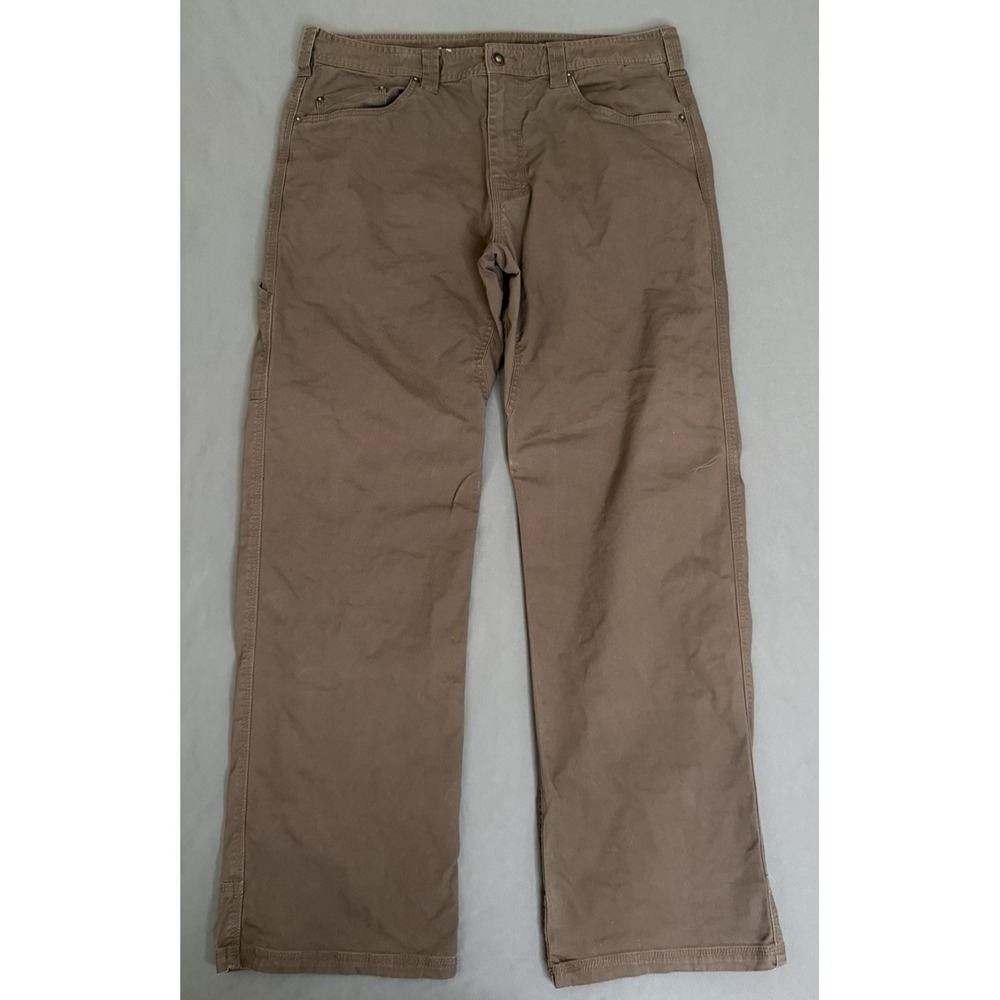 prAna‎ Breathe Canvas Pants Men Size 36x32 Brown Stretch Outdoor Hiking Workwear